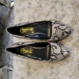 Candies snakeskin heels.